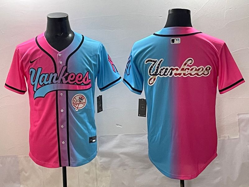 Men 2025 New York Yankees Blank Blue pink Game Nike MLB Jersey style 0010->new york yankees->MLB Jersey